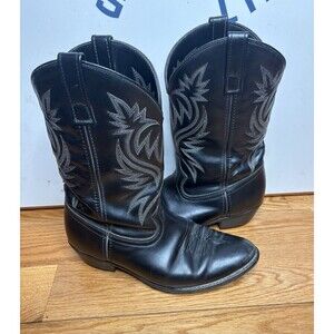Laredo Mens Black Leather Cowboy Boot LEA VAMP FOX 4210 Size 10.5 EW Embroidered